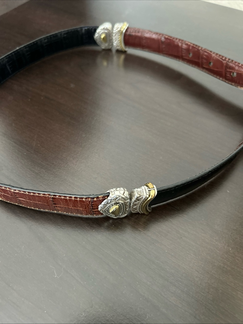 Vintage Reversible Black Brown Croc Embossed Leather Belt Western Size 28 S/M - Picture 15 of 15